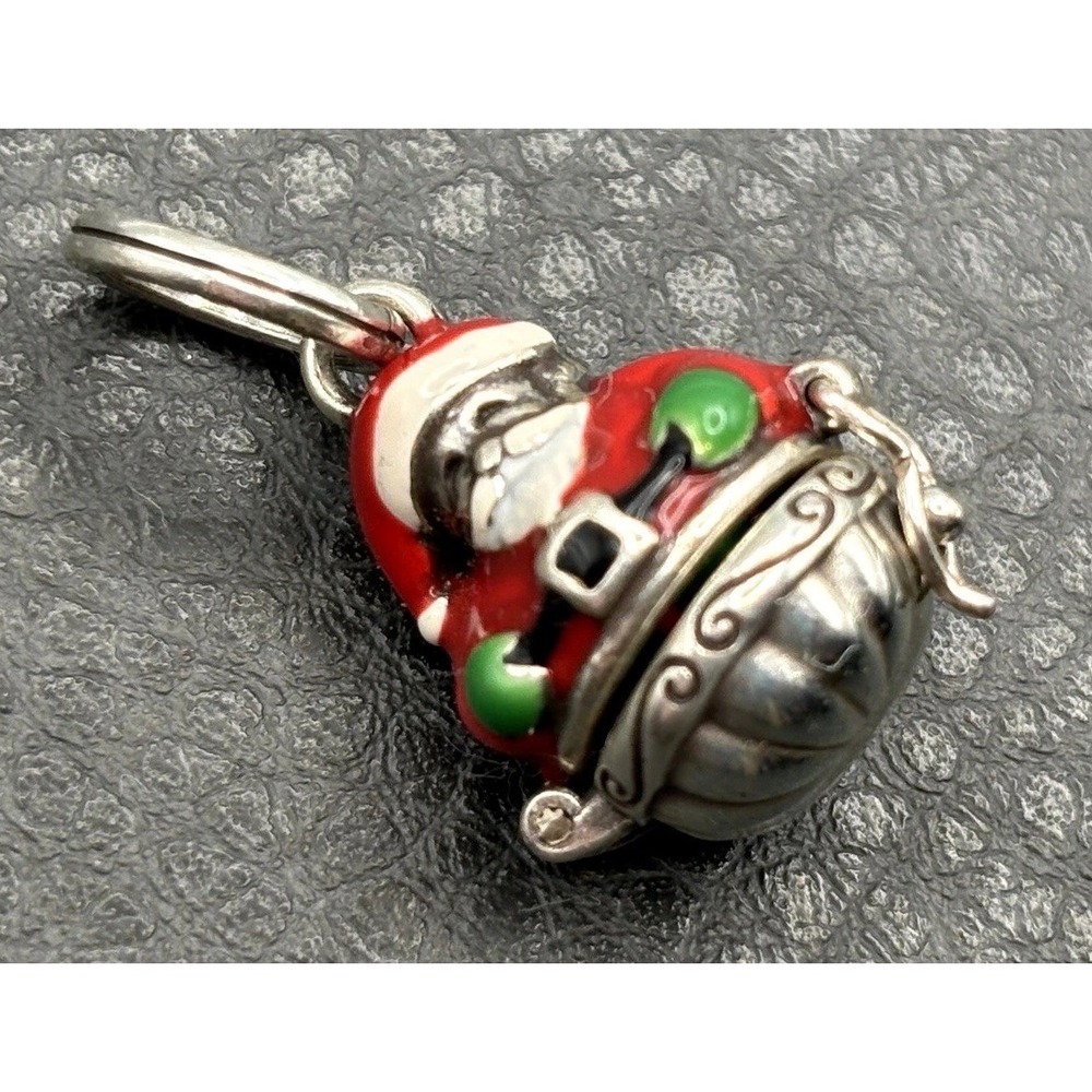 Brighton Santa Claus Christmas Charm Opens Present Pendant Red Green Enamel